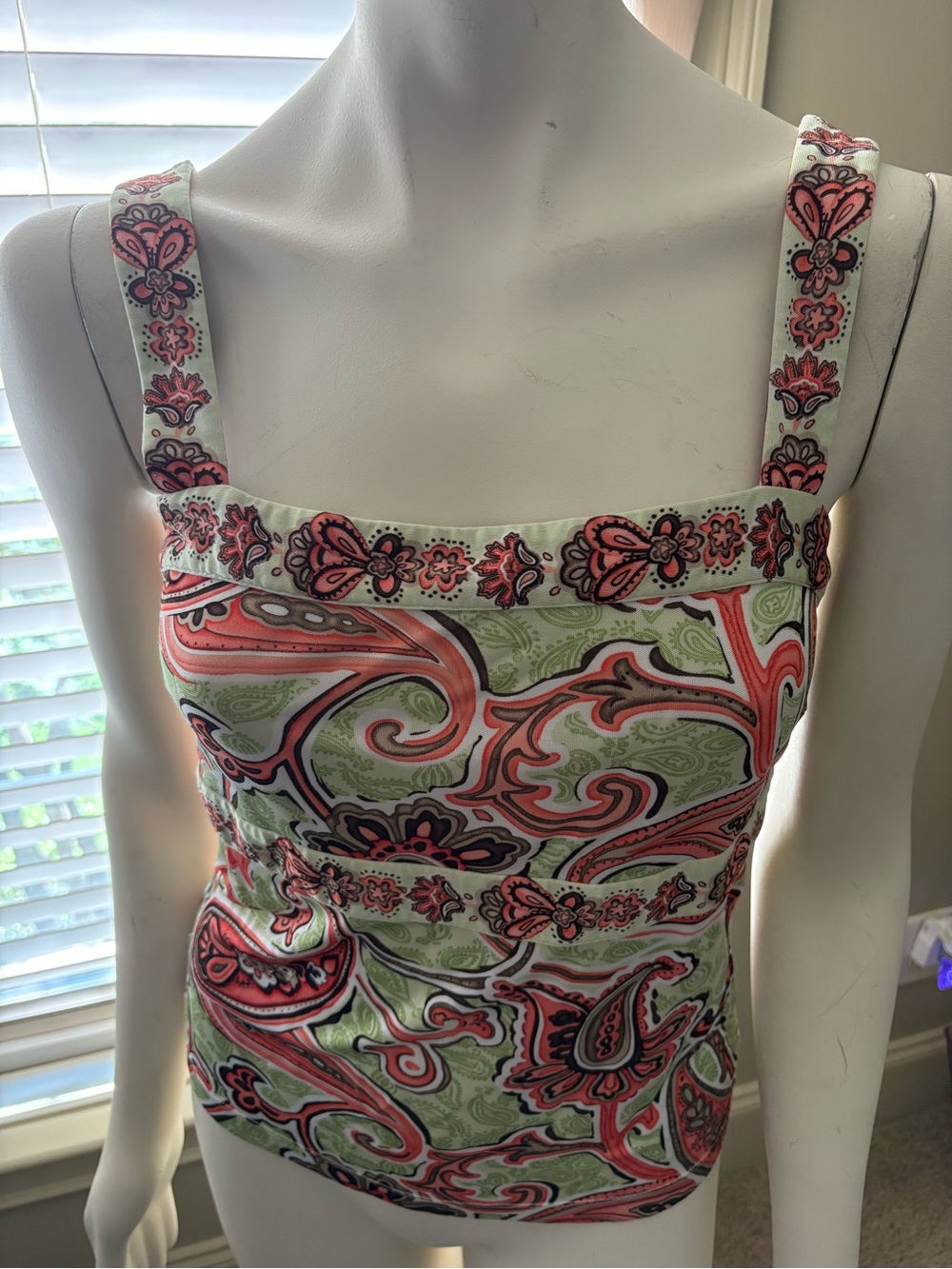 Women’s Floral Paisley Tank Top - Orange, Brown & Green